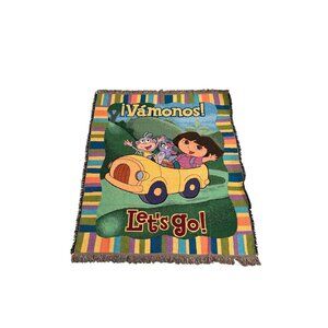 Dora The Explorer and Boots Vamonos Lets Go Kids Tapestry Fringed Throw Blanket